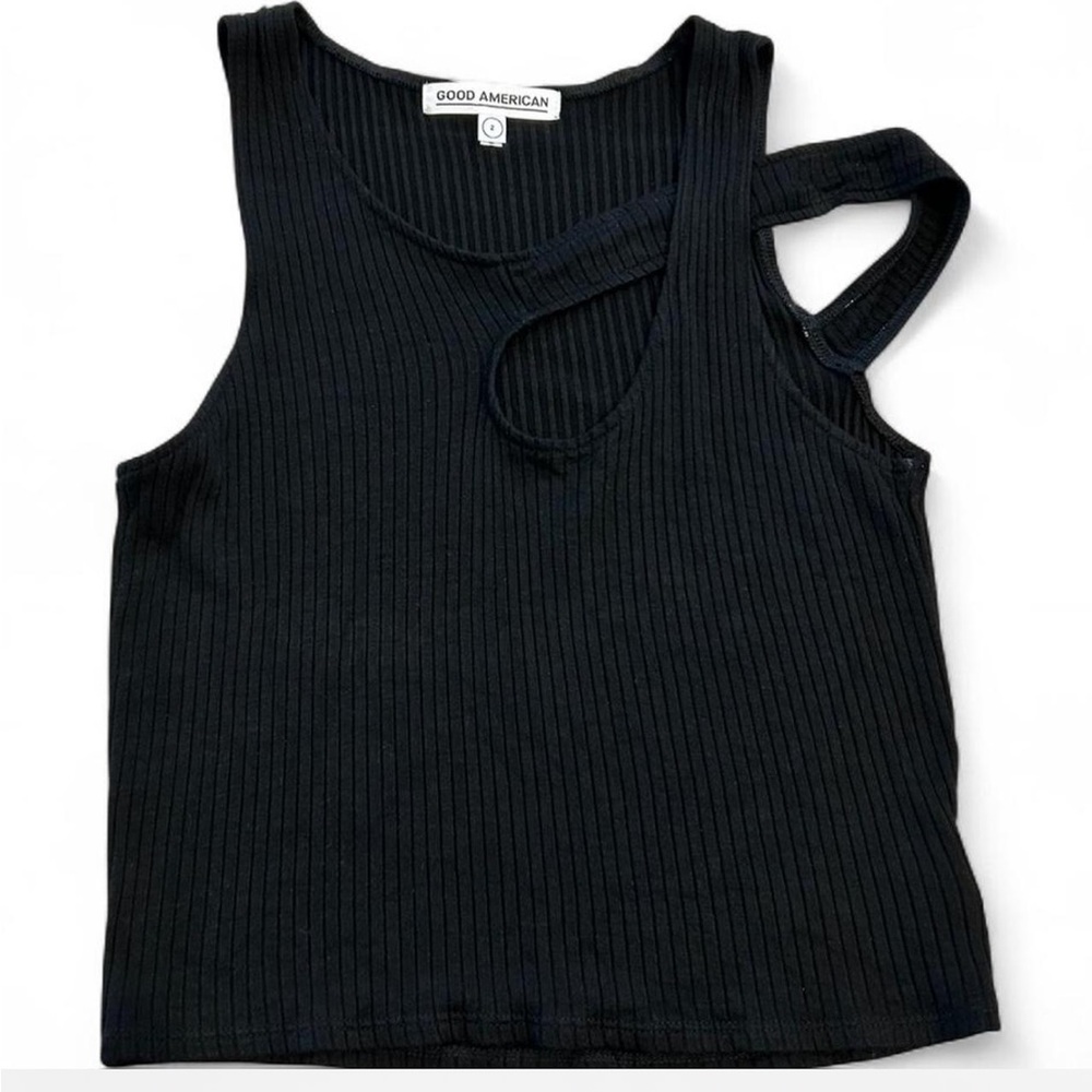 Good American Black Cut-Out Ribbed Crop Tank, Size 2 (fits up to a medium)